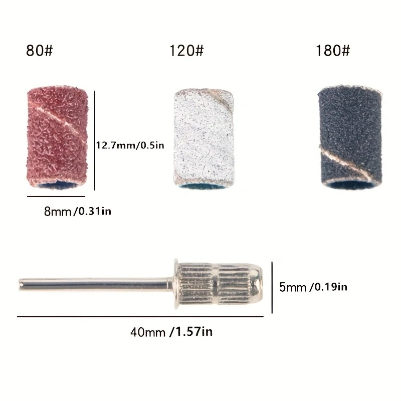 100pcs 5mm Tungsten Sanding Bands for Nail Art - 80/120/180 Grit - Nail Drill Bits for Manicure and Pedicure -   and Durable