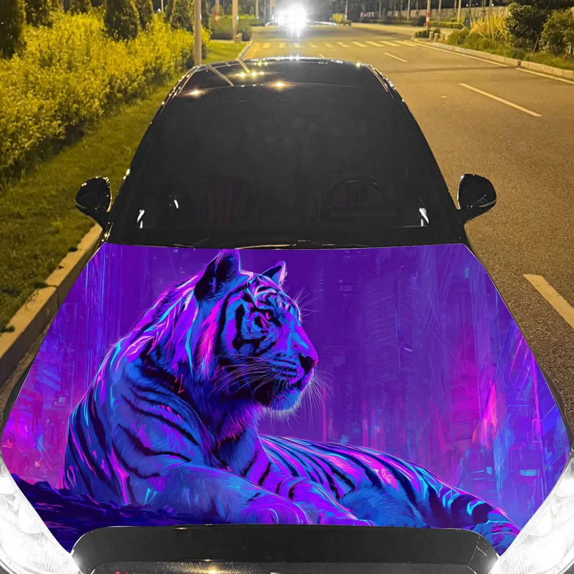 Car Decals A Tiger Delivering Neon Purple Drama And Artistic Flair In A Bold, Color - Charged Design Car Hood Sticker, Waterproo