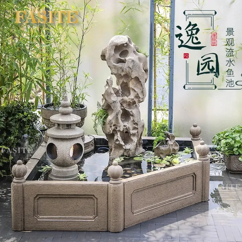 Large Outdoor Rockery Water Fountain Garden Terrace Fish Pond Landscaping Creative Flowing Water Ornament Landscape Decor