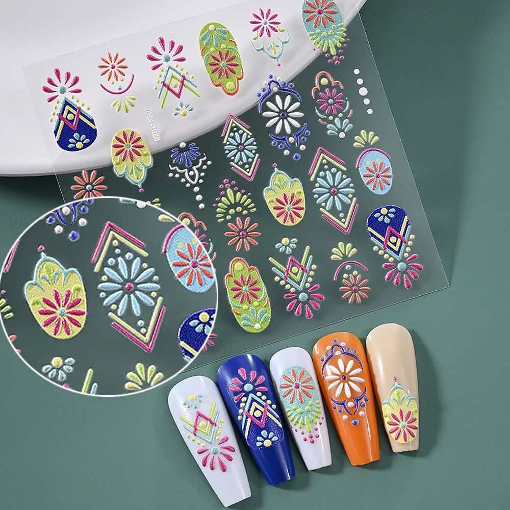 5D Sollievo Retro Bohemian Totem Adesivi Per Unghie 1 pz Stile Etnico Dipinto Autoadesiva Colore Decalcomanie Per Unghie ManicureDecor Adesivo FAI DA TE
