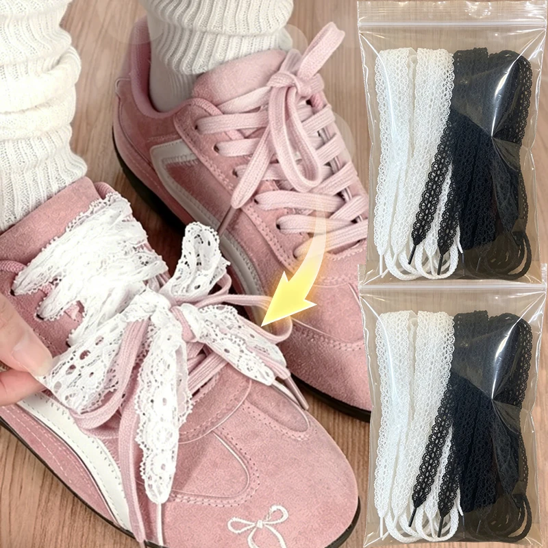1/2/4Pairs Fancy Lace 3CM Width Flat Shoelace for Sneakers Shoe laces for Women Casual Shoes Black White Shoe Laces Accessorices
