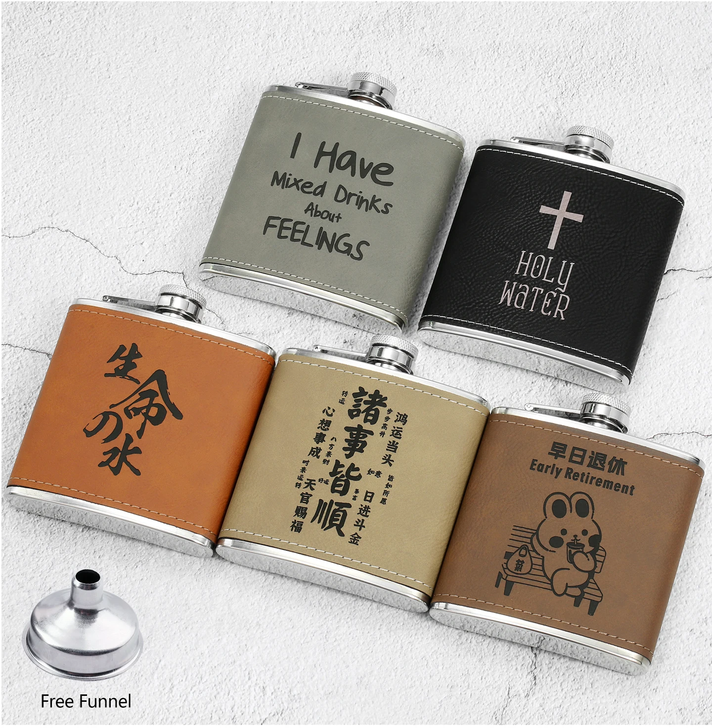 6 OZ Edelstahl-Hüftflasche mit Lederhülle, personalisierbar mit Foto, Logo, Namen, für Alkohol, Whiskey, tragbare Flasche, Geschenk für Männer – Detail 3