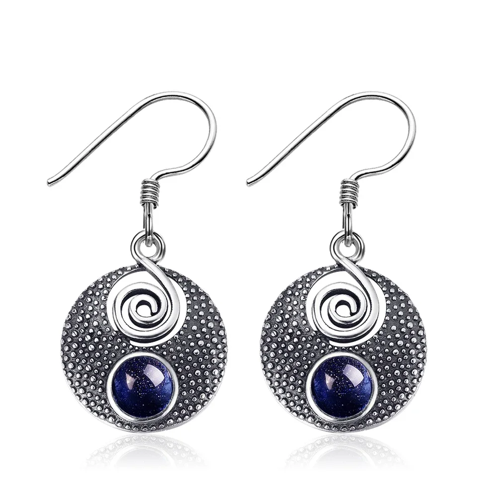 6MM Natural Blue Sandstone Vintage Earrings Silver Plated Earrings Jewelry Gift Moonstone Charoite Drop Earring for Women