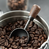 4/8/25/30ml Wooden Long Handle Stainless Steel Coffee Scoop Tablespoon Measuring Spoon Walnut Wood Coffee Spoons Cafe Decoration