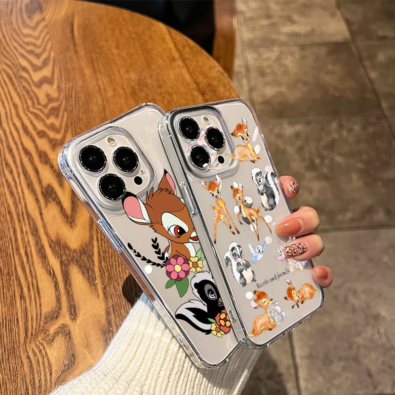 Bambi cartoon Disney for Apple iPhone 15 14 13 12 11 Pro Max X XR XS 8 7 6 5 SE Transparent Silicone Soft Phone Case Coque Capa