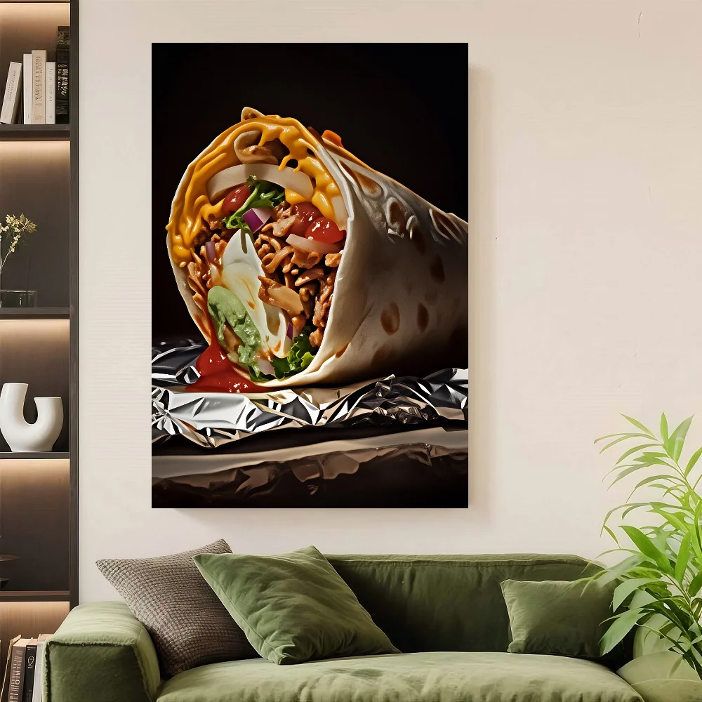 2D Framed Canvas, Hd Print Canvas Art, Gourmet Food Art, Burrito, Hamburger and Bread Art, Re Art