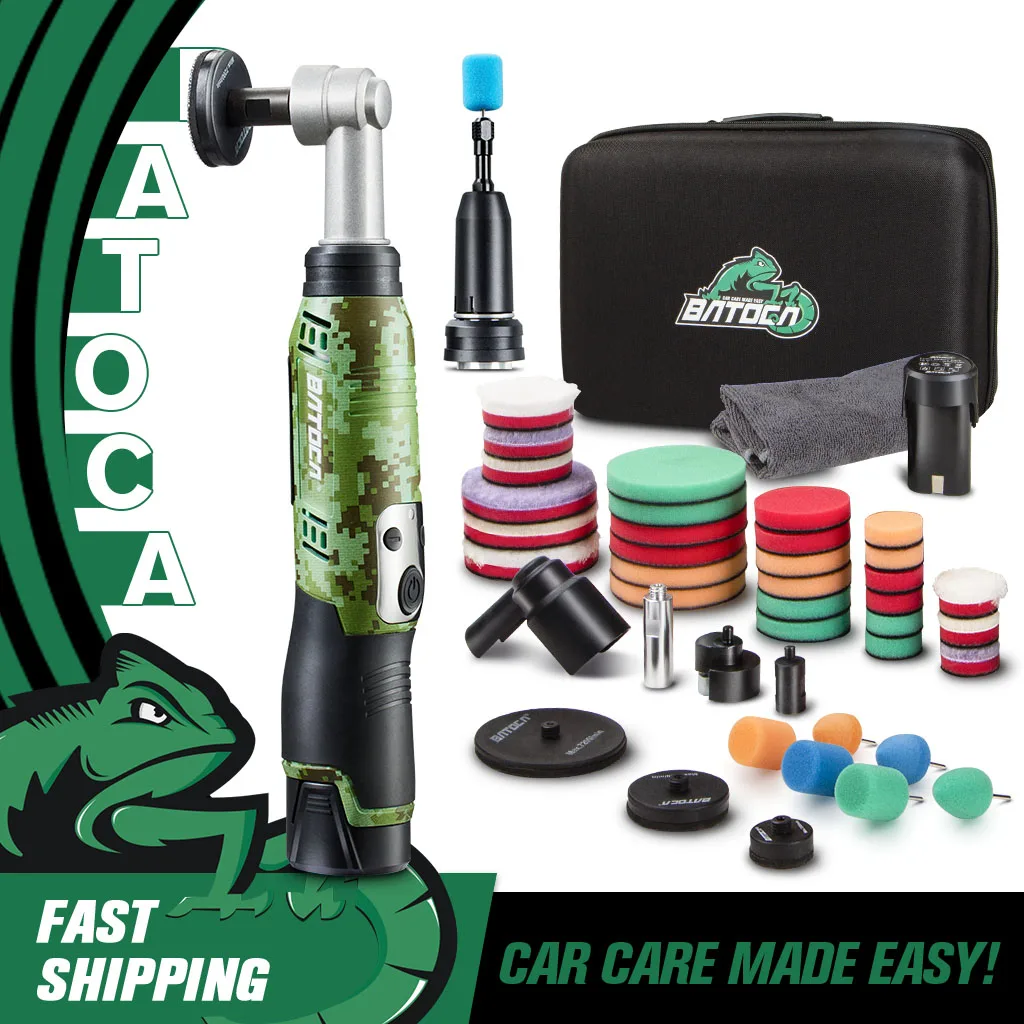 New BATOCA S6 Cordless Polisher 12V 1 Battery Micro Car Detailing Kit with Carbon/Camo Design Digital Display 1/2/3 Inch Pads