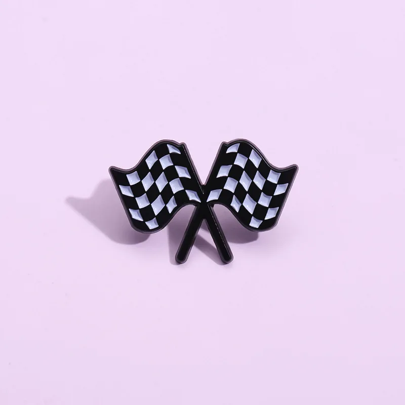 Chequered Flag Enamel Pins Custom Checkerboard Formula Racing F1 Brooches Lapel Badges Funny Jewelry Gift for Kids Friends