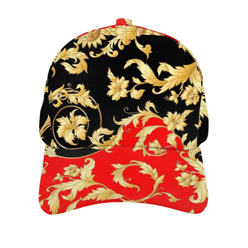 Noisydesigns Red And Black Men\'s Caps Female Outdoor Casual Sun Luxury Gold Floral Deisgn Baseball Hat Cool Women Spring Autumn