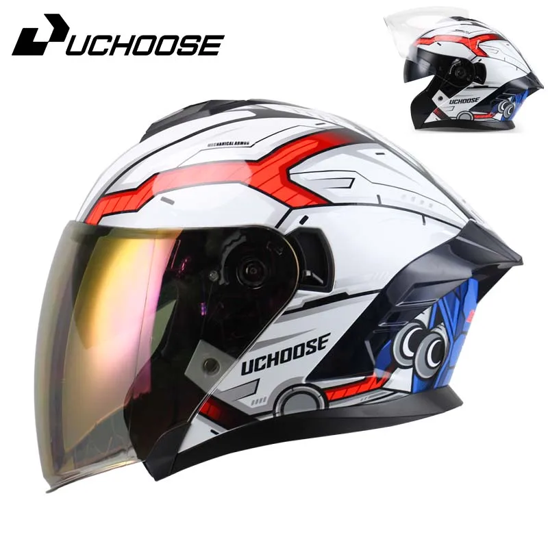 

715 Motorcycle Open Face Helmet For Men And Women Dual Lens Sun Visor Face Shield Top Lightweight Scooter Bike Retro 3/4 Helmet
