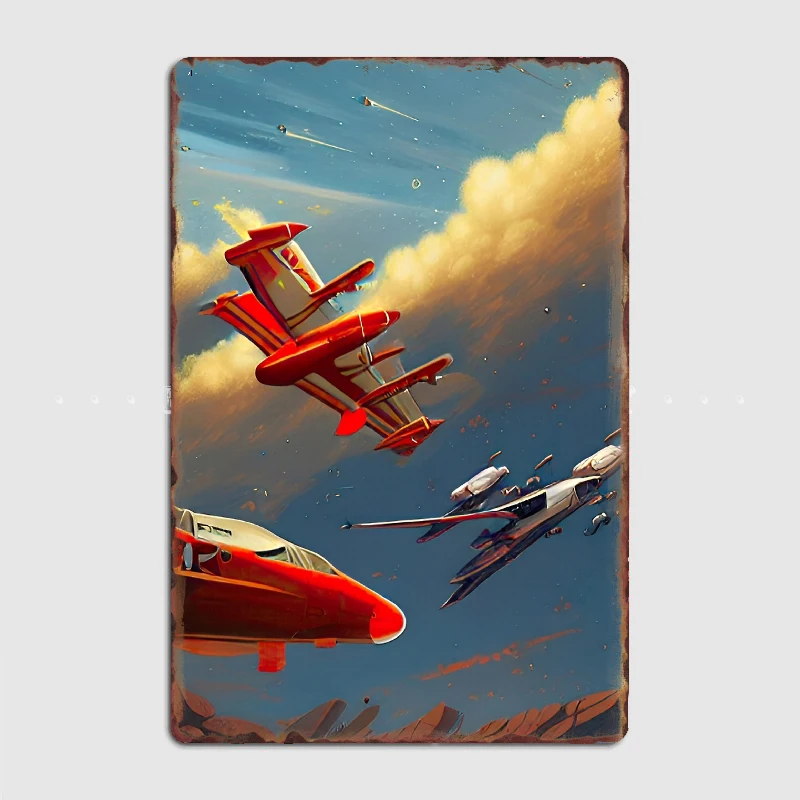 

Futuristic Dogfight Metal Plaque Poster Club Home Bar Cave Classic Plaques Tin Sign Posters Room Wall Decor