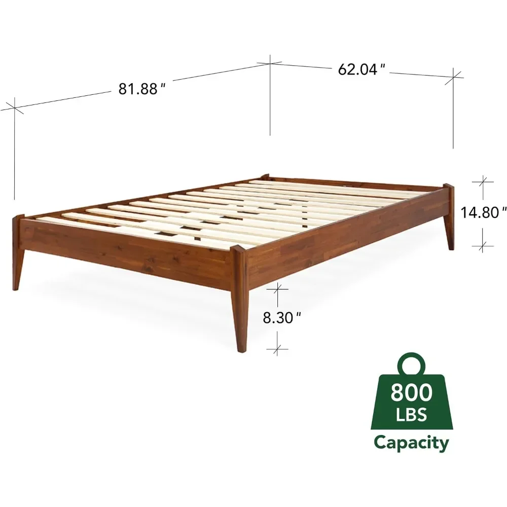 Bed Frame Wood 15 Inch Solid Wood Platform Bed Frame Japanese Joinery Bed - Modern & Minimalist Style - Wood Slat Support