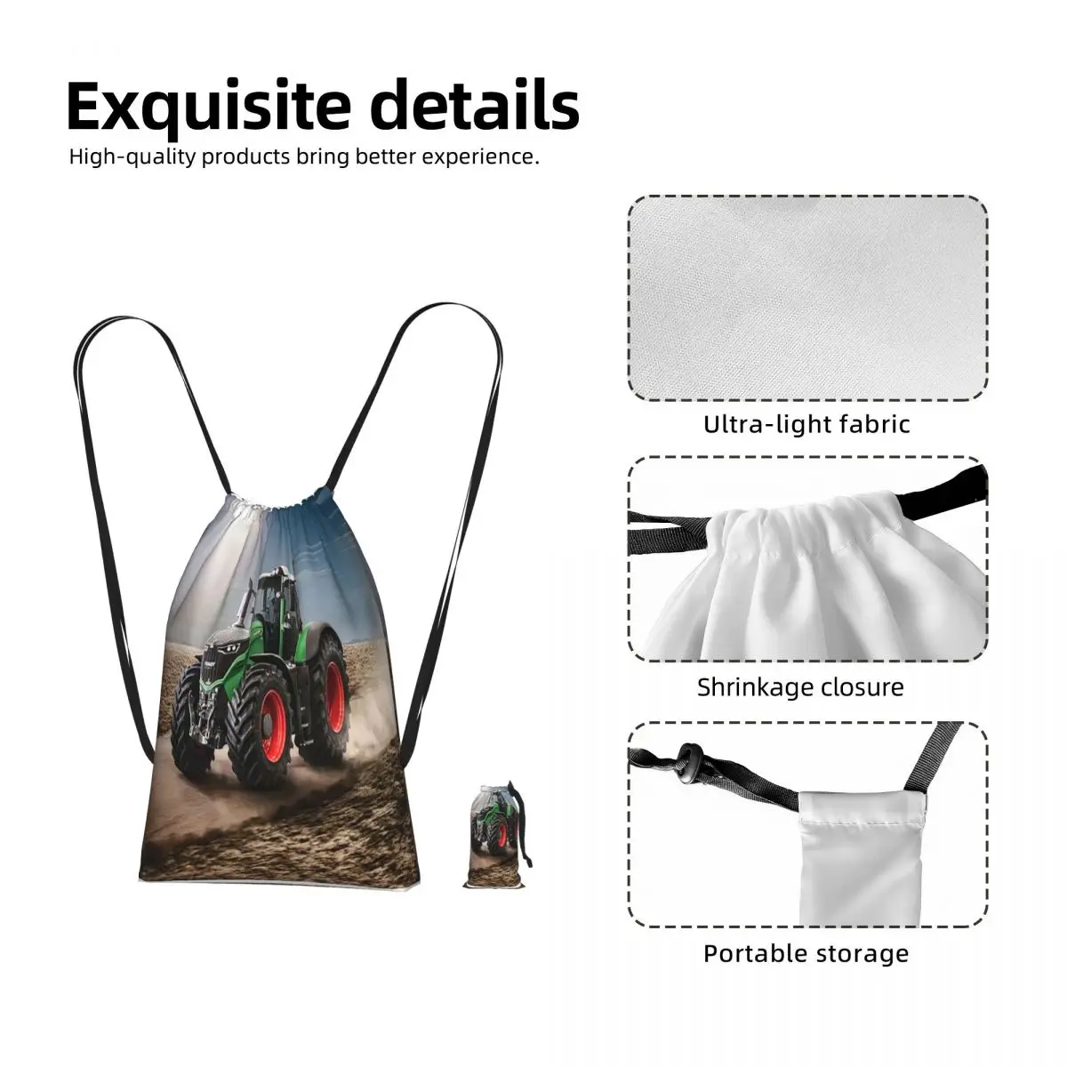 Fendt Tractor Drawstring Backpack hiking cycling Bag Lightweight Foldable Storage Drawstring Bag for Men Women