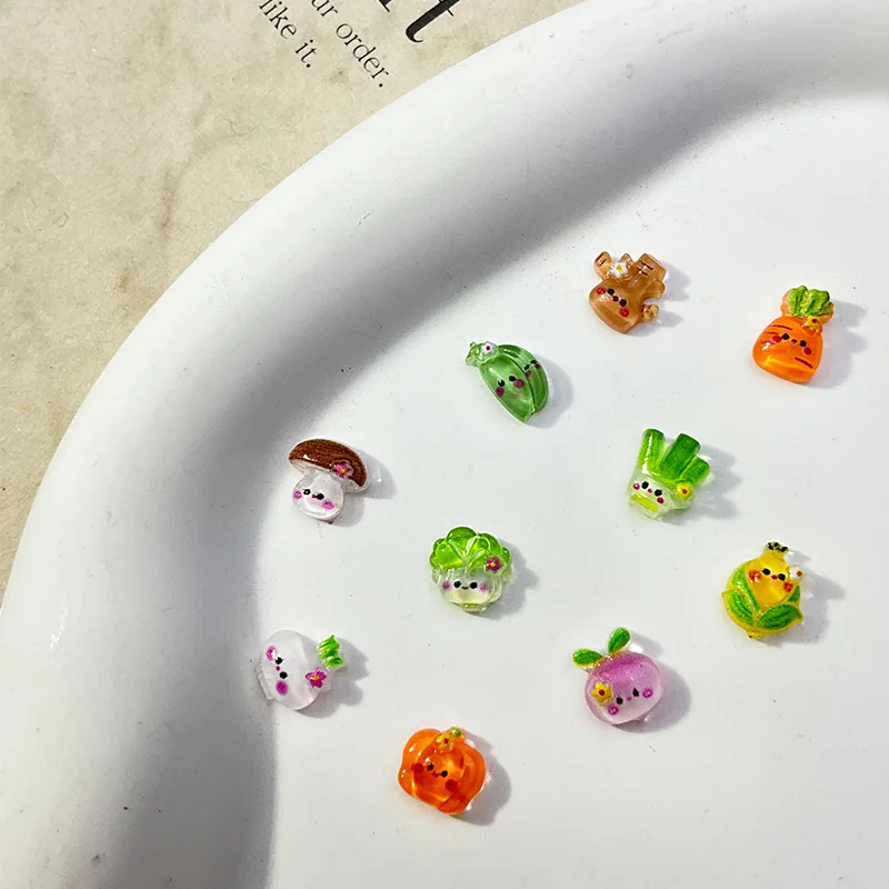 30pcs Kawaii Cartoon Fruit Nails Charm 3D Mixed Resin Mini Vegetable Nail Art Decoration Supplies Parts DIY Manicure Accessories