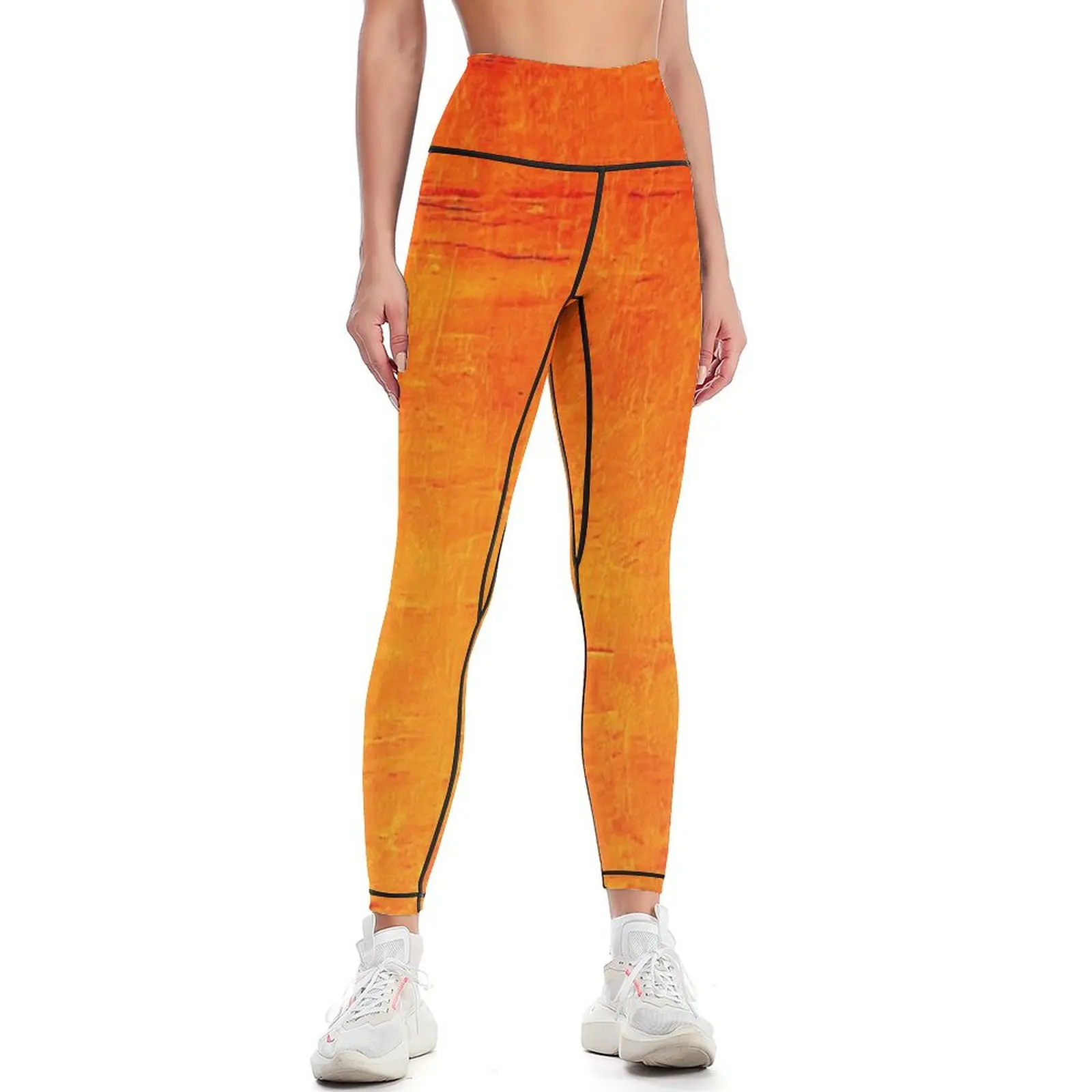 

Orange Sunset Textured Acrylic Abstract Leggings legings for fitness Sweatpants Sports female gym top Womens Leggings