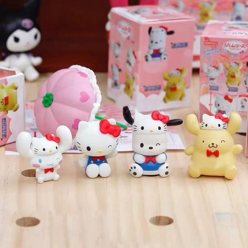 Anime Sanrio Hello Kitty Cinnamoroll Pom Purin Pochacco Kt sombrero Kawaii modelo figura caja ciega juguetes colección adornos regalo para niños
