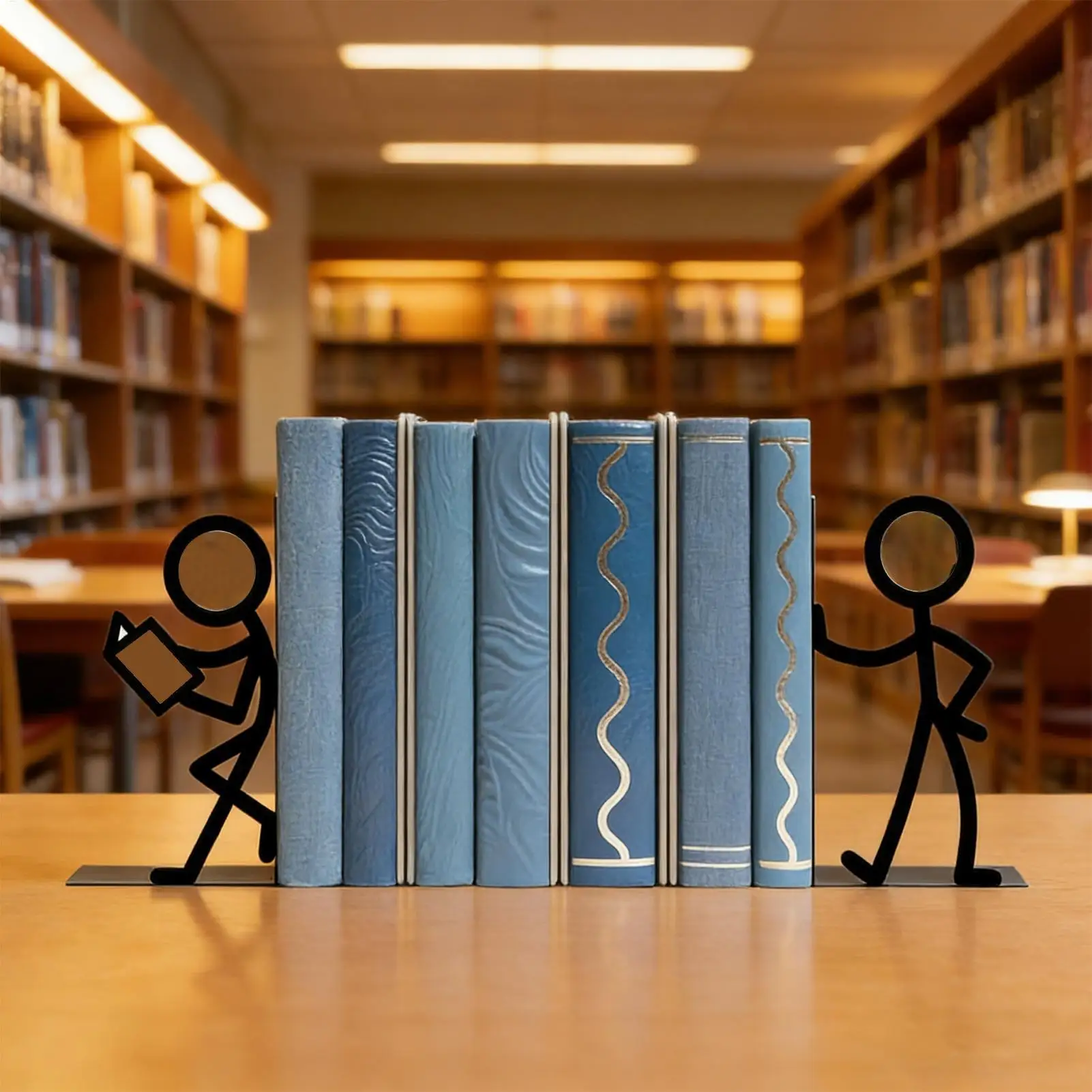 Book Ends 2 Pieces Metal Abstract Bookshelf Decor Funny Book Holders for Shelves for Home Bedroom Living Room Study Office