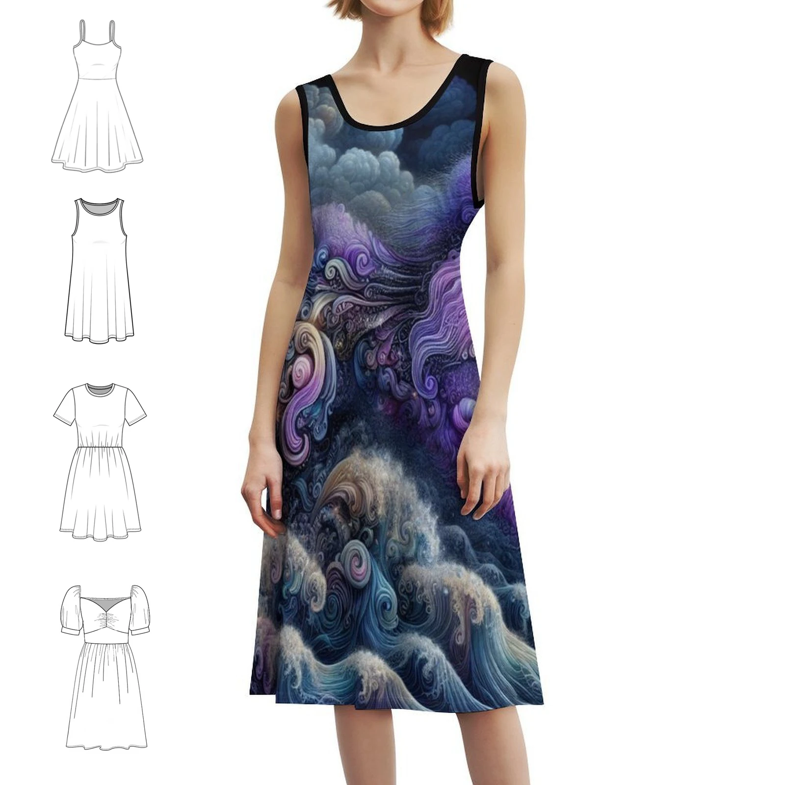 

Purple Poodle Korean Style Casual Dress For Women Simple Daily Office Lady Dresses Purple Poodle Cute Dog Poodles Waves Dress