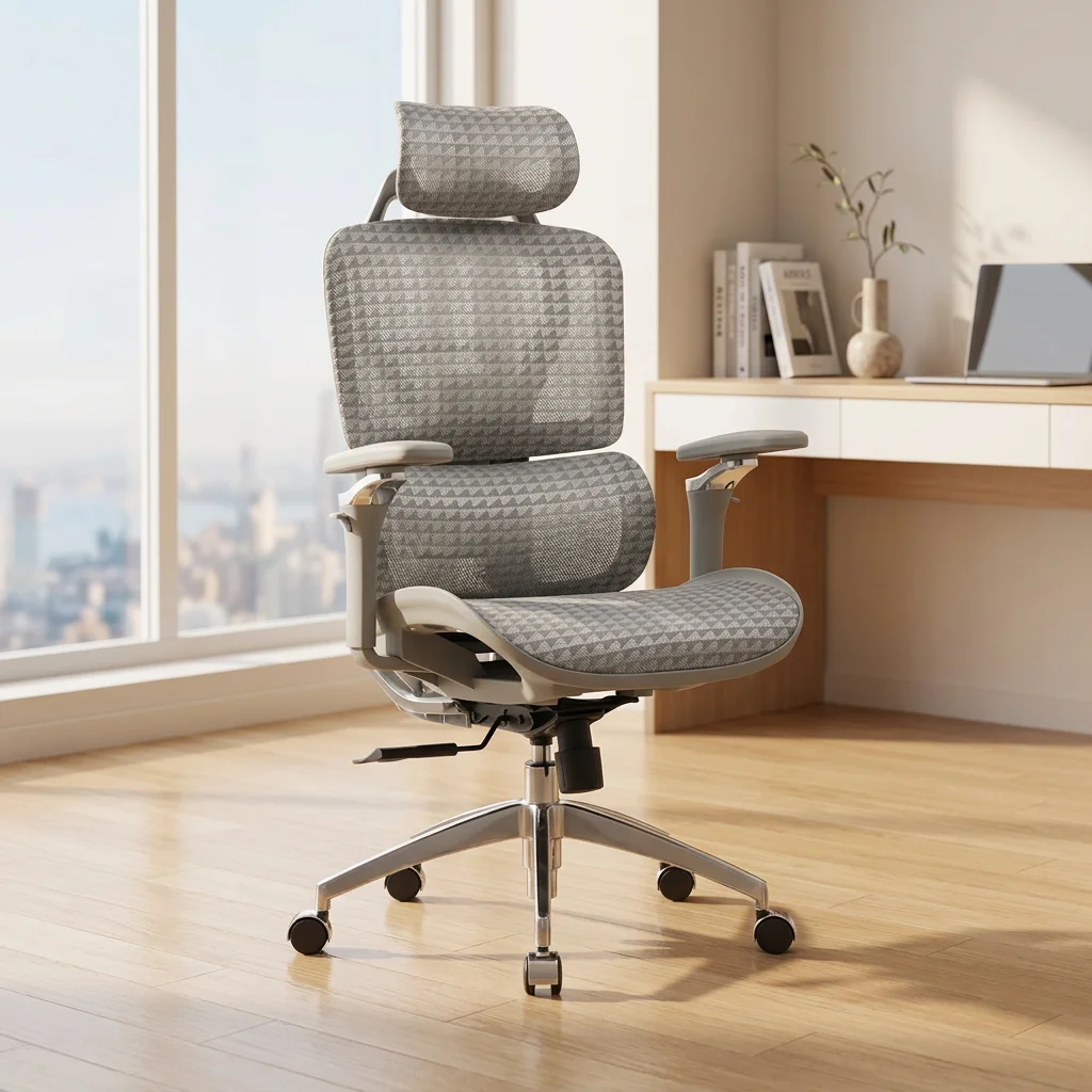 High Back Fabric Mesh Ergonomic Modern Aluminum Office Chair Adjustable Lumbar Support Swivel 3D Armrest Adjustable Headrest