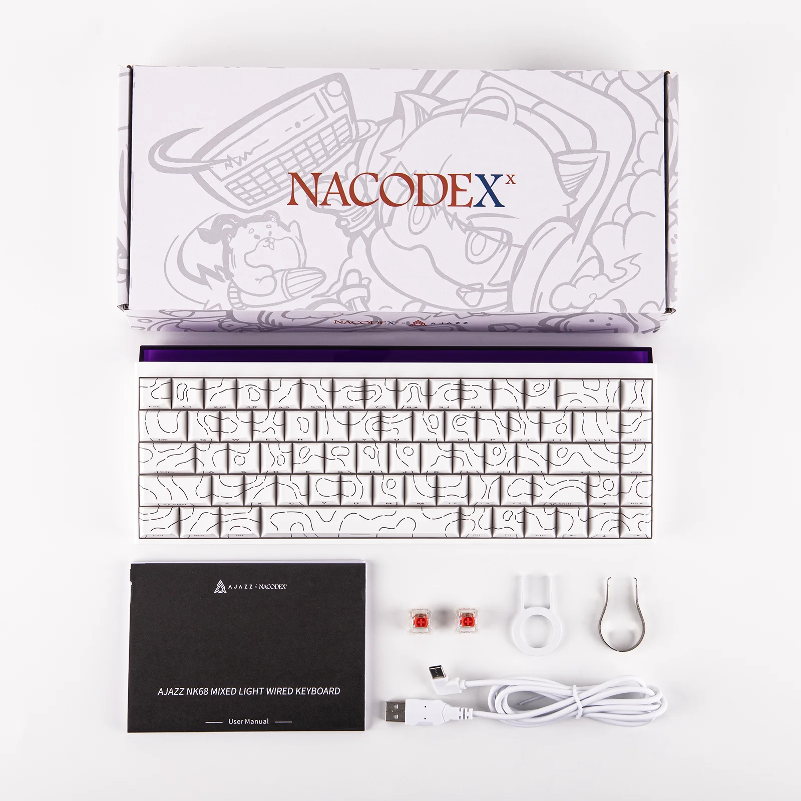AJAZZ NK68 65% compact hot-swap bedraad mechanisch gamingtoetsenbord met Lightbox Shine Through Keycaps NKRO voor Win/Mac/Android