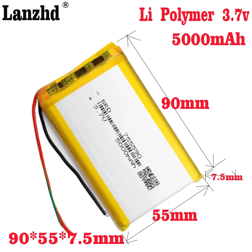 

1-10pcs 3.7V 5000mAh Lithium Polymer LiPo Battery cells For Mp3 Power bank PSP mobile phone PAD protable tablet PC 755590