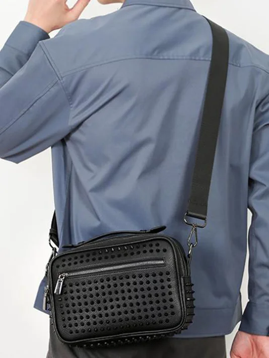 

Роскошная маленькая квадратная сумка с шипами, высококачественная мужская сумка с широким плечевым ремнем, сумка на плечо из искусственной кожи на молнии, повседневная пригородная сумка