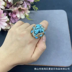 Special-shaped turquoise necklace small gravel adjustable ring new Chinese niche popular natural stone jewelry.