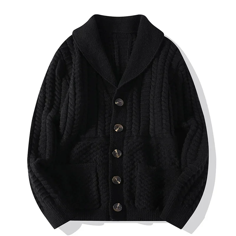 Men's Thickened Sweater Cardigan Long Sleeve Knitted Top Large Size Loose Fit Motorcycle Base Layers Winter Warm Clothing