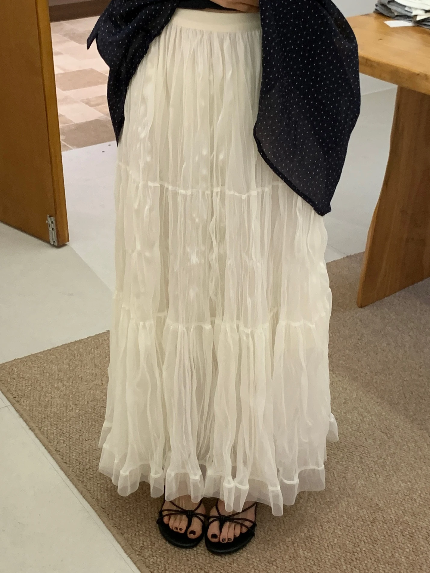 

BRIVIN Elastic Waist Mesh Half Skirt Women Summer New Pleated Lazy Style Slimming Fairy Large Skirt Long Skirt Apricot