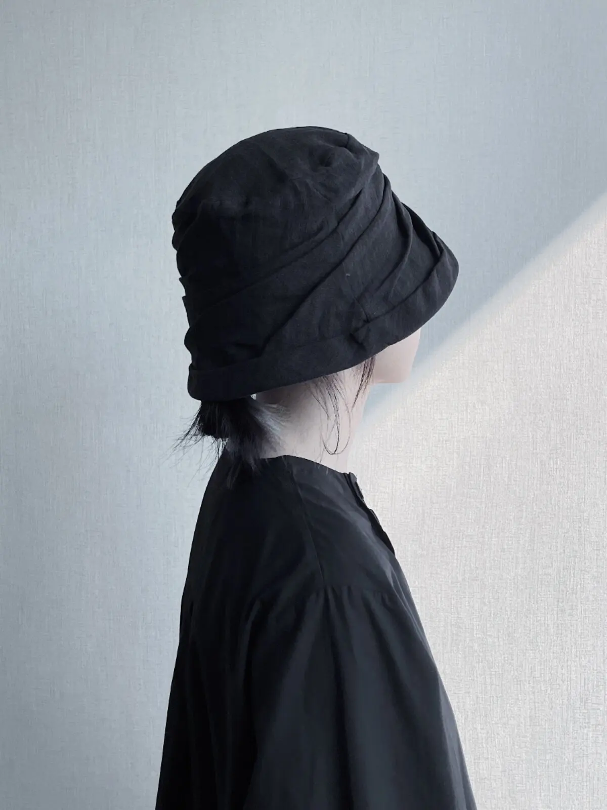 YamamotoStyle Fisherman Hat Multi-layer Pleated Cotton and Linen Fabric Bucket Hat For Men and Women 58-60CM Dark Style
