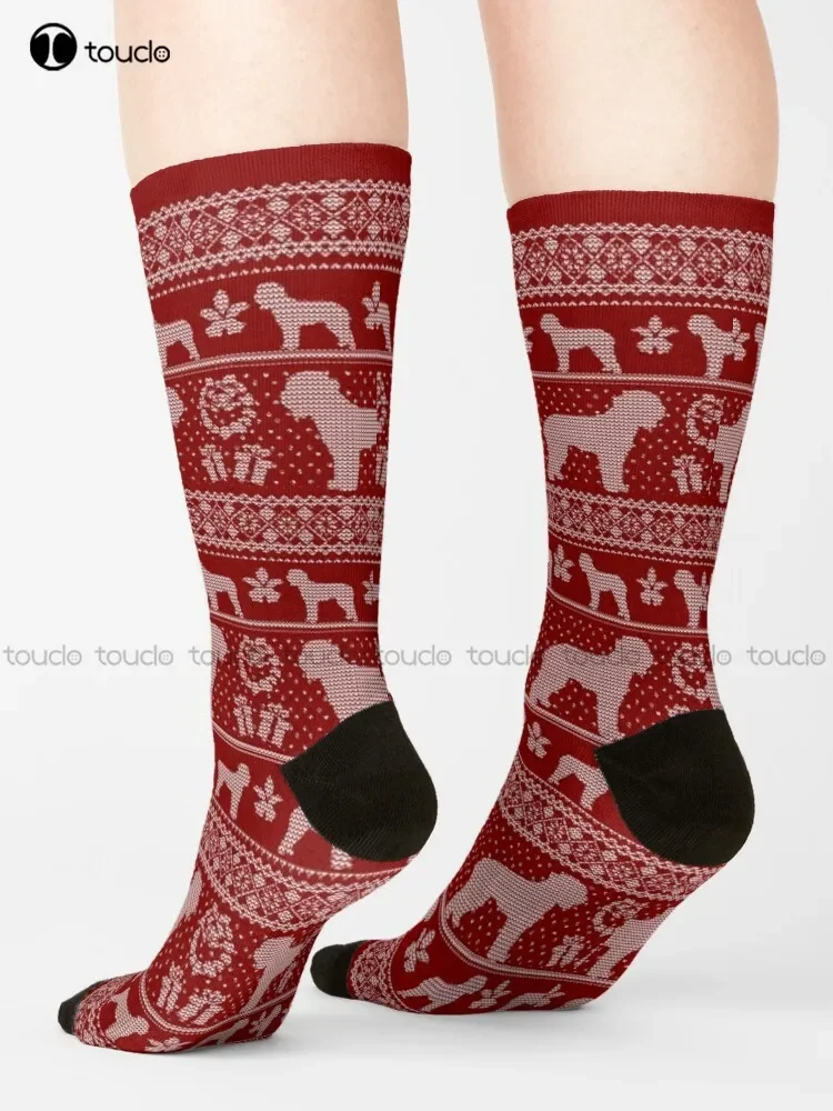 Ugly Christmas Sweater Dog Edition - Lagotto Romagnolo Red Socks Yellow Socks Unisex Adult Teen Youth Socks Christmas Gift Gift