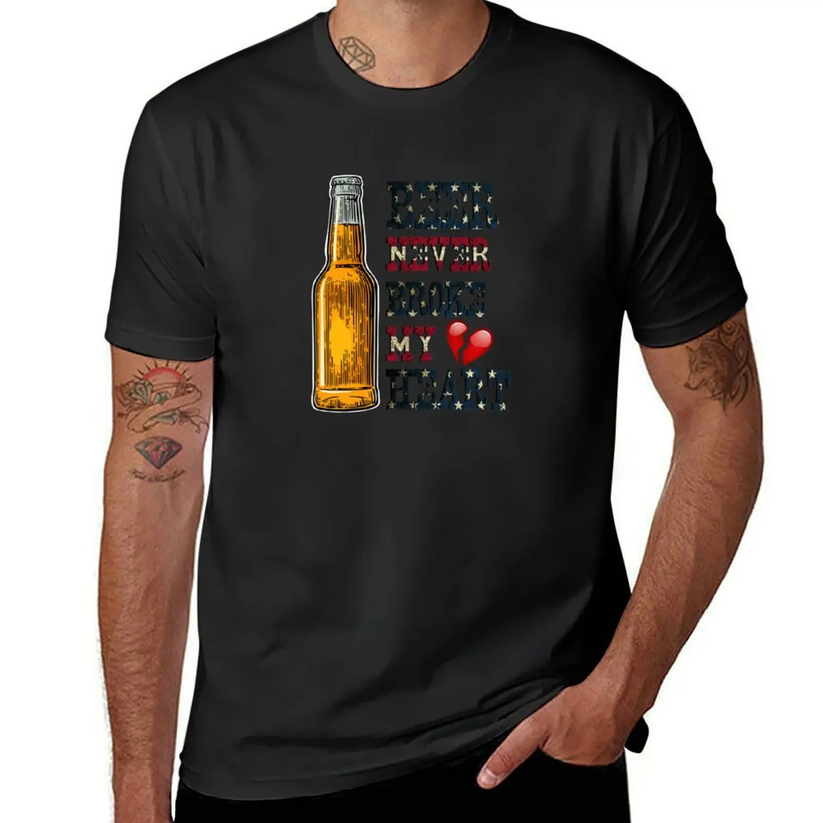 

Beer Never Broke My Heart Fitted V-Neck T-Shirt funny gifts sublime sports fans custom shirt mens t shirts top quality