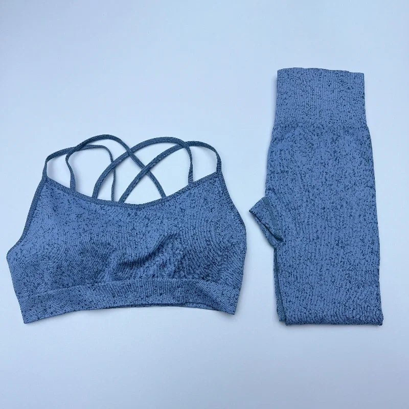 

Seamless Cross Sports Bra Vest Leggings Suit High Waist Fitness High Elastic SportsTop Woman Gym Running Yoga Butt Lift Tights