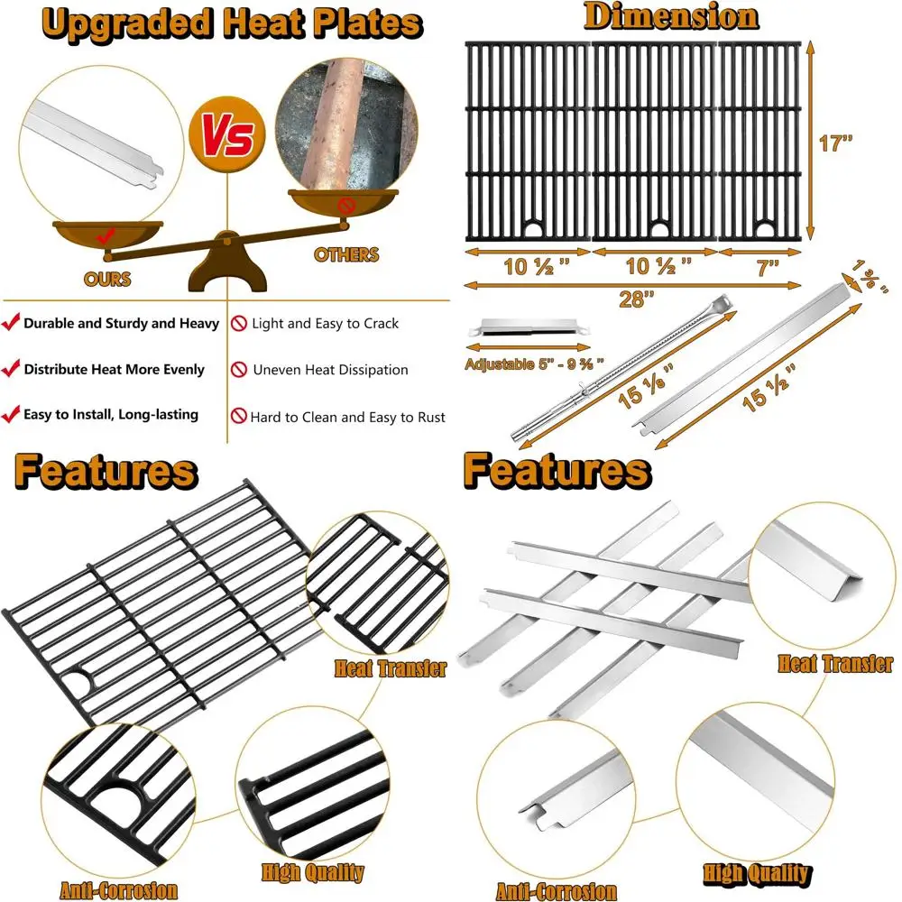 

Char-Broil 463448021 5-Burner Grill Parts: Heat Tent, Burner, Grates for Models 463449021, 463458021, 463451022, 463450022, 4634