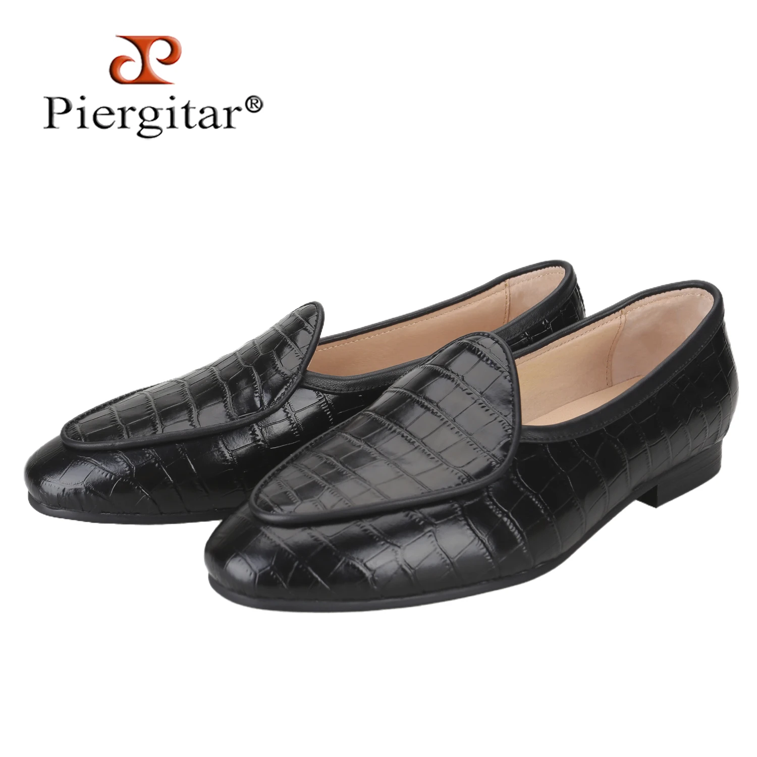 Piergitar 2026 Four Colors Alligator Pattern Handcrafted Polished Calfskin Men‘s Loafers Classic Style Slip-On Belgian Shoes