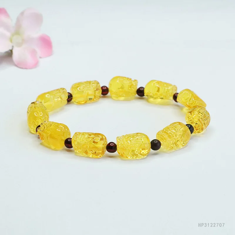 

Браслет из натурального янтаря, женский целебный драгоценный камень, ювелирные изделия, натуральный балтийский золотой янтарь, браслет Pixiu Feng Shui, женские подарки