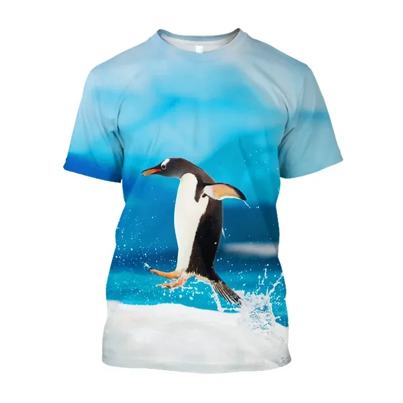 T-shirt Animale Con Stampa 3d Simpatico Pinguino Per Uomo T-shirt Oversize Casual Moda Estiva Girocollo Manica Corta Per Bambini