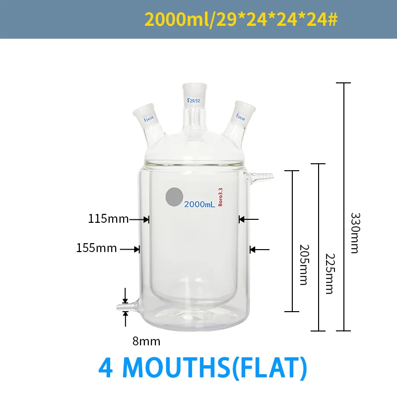 Four-neck jacketed reaction bottle double-layer reactor flat bottom laboratory flask glassware 250-10000ml