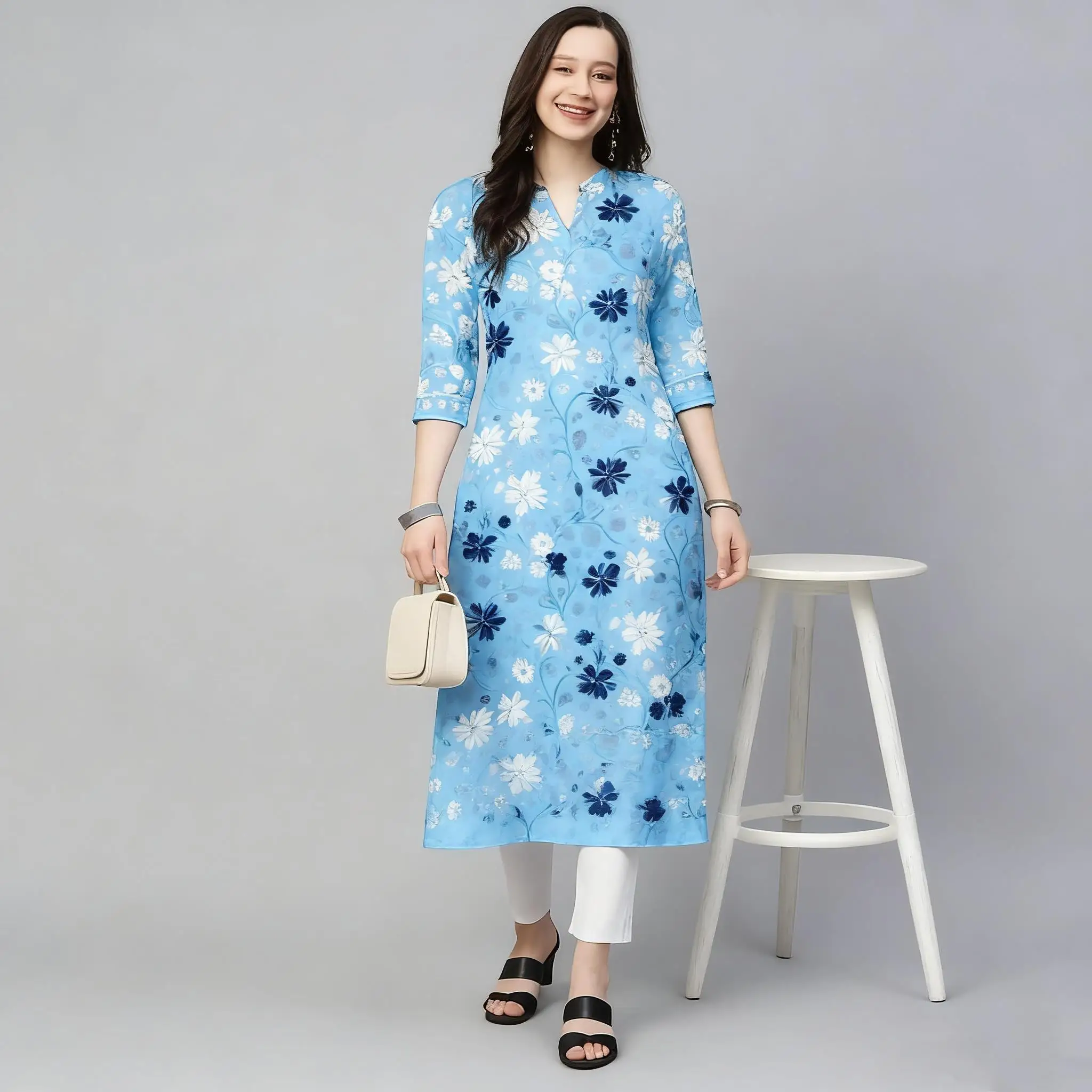 Moslim Pauw Kurtta Vrouwen Casual Mode Jurk Nationale stijl Rechte Buis Casual Etnische Bloem Abaya Musulmane Bescheiden Jurk