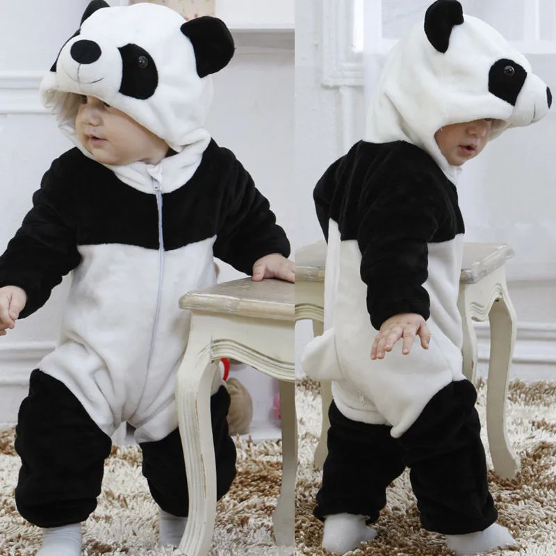 0-36months Newborn Baby Keep Warm Winter Jumpsuit Overall Panda Animal Hooded Romper Infant Boy And Girl Hallowe Cosplay Pajamas