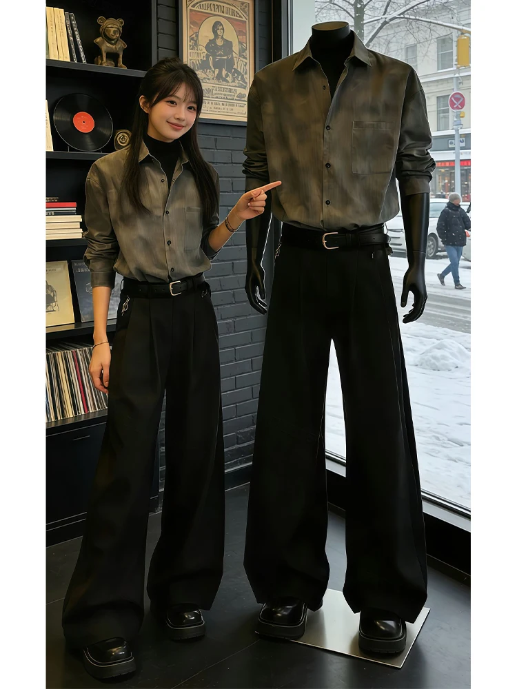 

Spring Faion Men's Long Sve irt Set Casual Neutral Sle Travel Wear Light Maturi Trendy West Pants Youth Spring Set