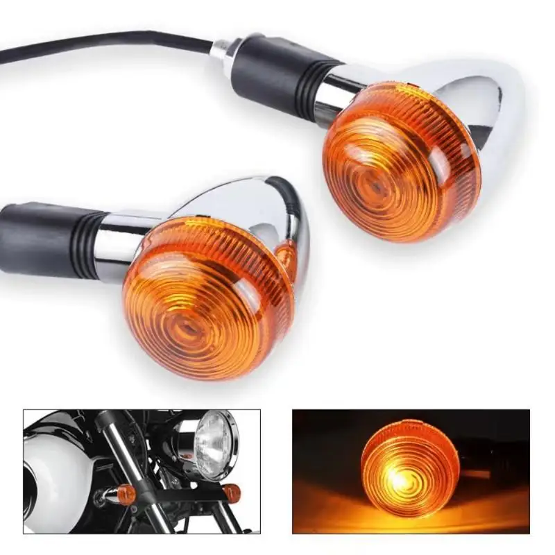 12V 10mm Universal Motorcycle Turn Signals Amber Indicator Lights for Scooter Cafe Racer
