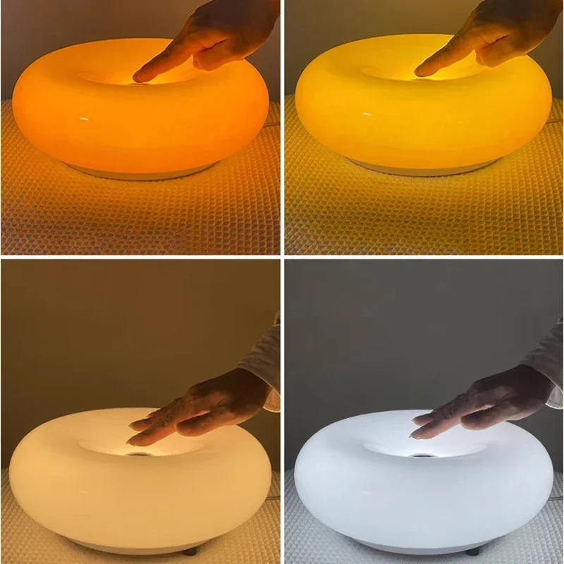 Creative Cream Orange Living Room Bedside Rechargeable Office LED Ambient Touch Switch Glass Wall Light Donut LED Table Lamp view 6