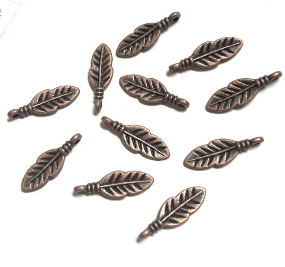 50pcs 17mmx5.8mmx2mm Copper Tibetan silver feather charms h0608 H0358