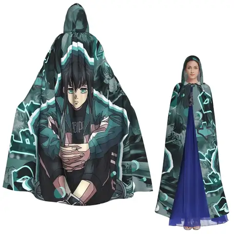 Muichiro Tokito Long Hooded Cloak Witch Medieval Costume Cosplay Cape HalloweenParty Adult Unisex