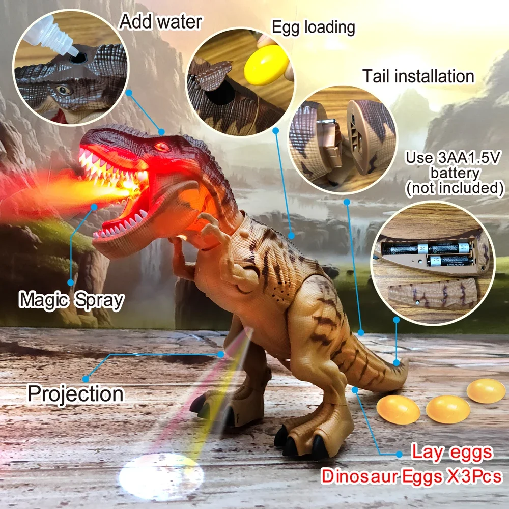 Electric Large Size Walking Spray Lay Eggs Dinosaur Robot  for Kids With Light Sound Mechanical Dinosaurs Model Toys