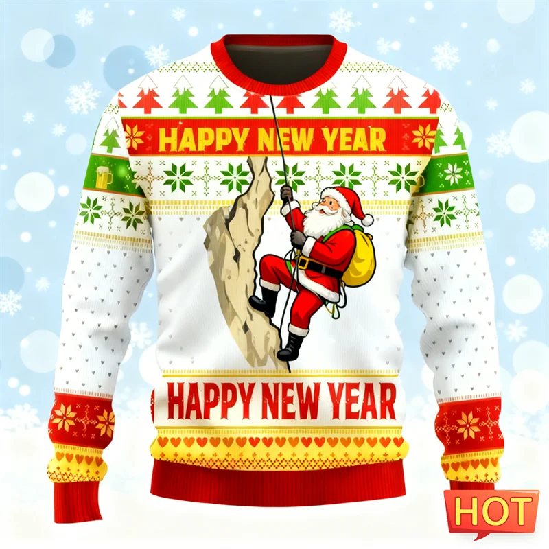 Felpe con cappuccio natalizie brutte con grafica di Babbo Natale alla moda per uomo Trendy Streetwear Felpe stampate in 3D Pullover larghi e traspiranti