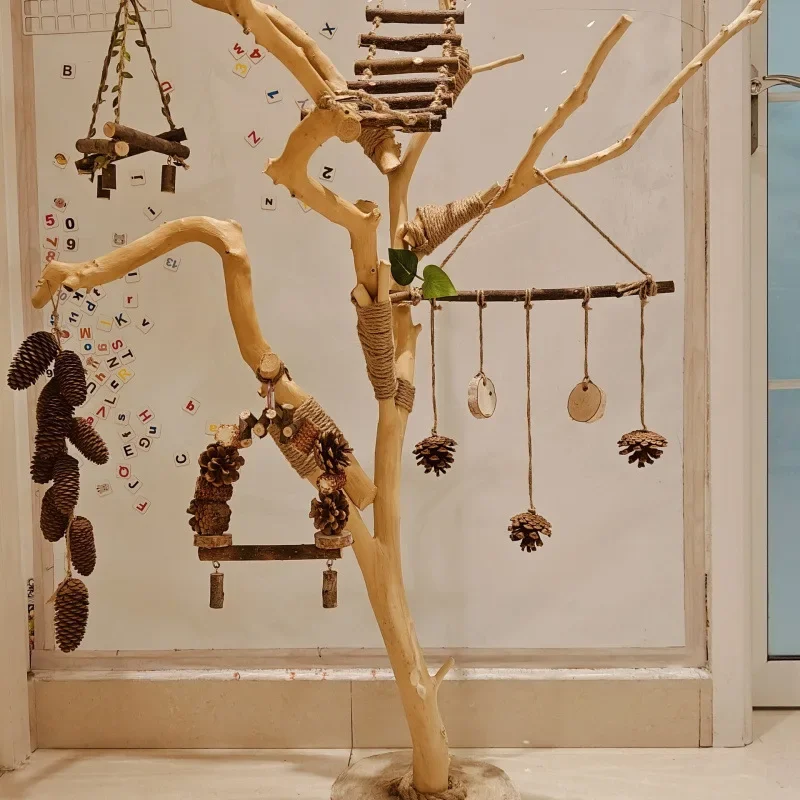 Bird  stand branch, trunk log stand pole, decorative wooden