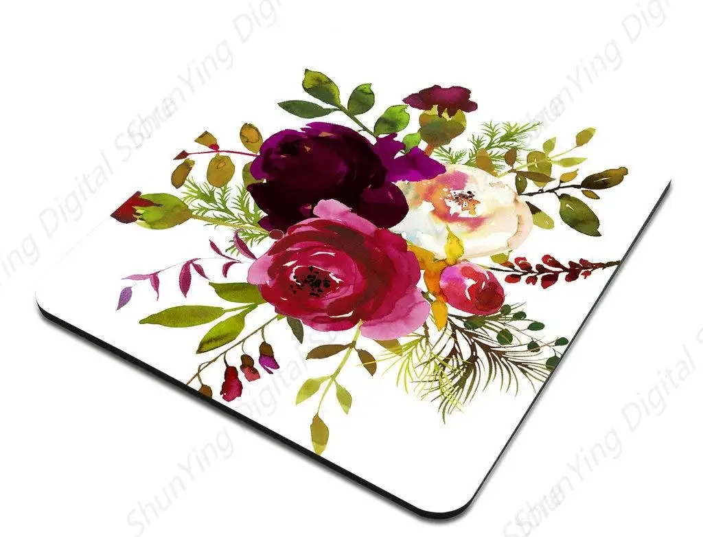 Mouse Pad Watercolor Bohemian Burgundy Red And White Anti Slip Rubber Gaming Mouse Pad Computer Laptop 25*30cm