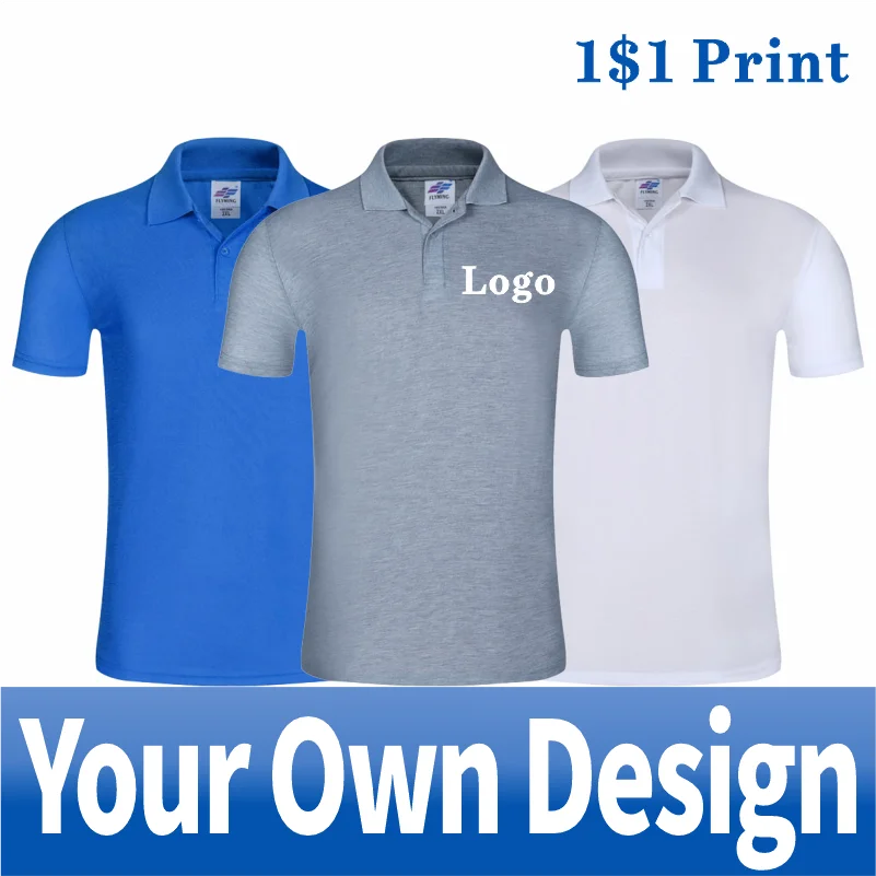 

Custom Printing Embroidery Short-sleeved POLO Shirt Summer Solid Color Lapel Short-sleeved Daily Button Top DIY Your Design